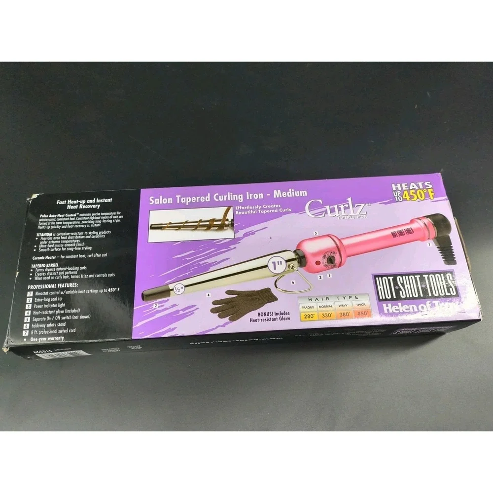 Tapered Titanium Ceramic Curling Iron High Heat Curlz Med Barrel Helen Troy   Vv